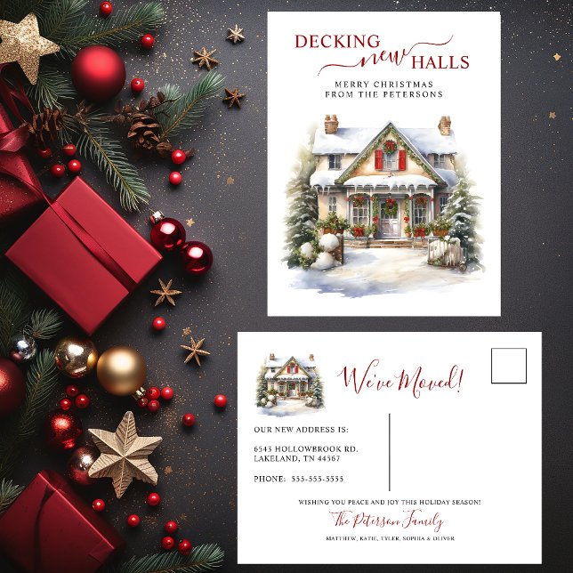 Decking New Halls New Home Christmas Moving Announcement Postcard (Creator Uploaded)