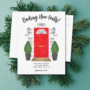Decking New Halls Red Door Festive Moving  Announcement Postcard
