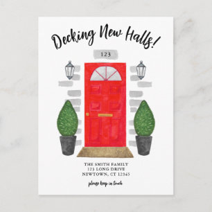 Decking New Halls Red Door Festive Moving Announcement Postcard