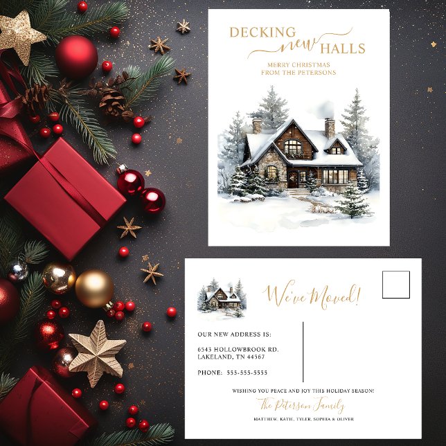 Decking New Halls Rustic New Home Christmas Moving Announcement Postcard (Creator Uploaded)
