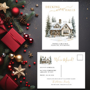 Decking New Halls Rustic New Home Christmas Moving Announcement Postcard