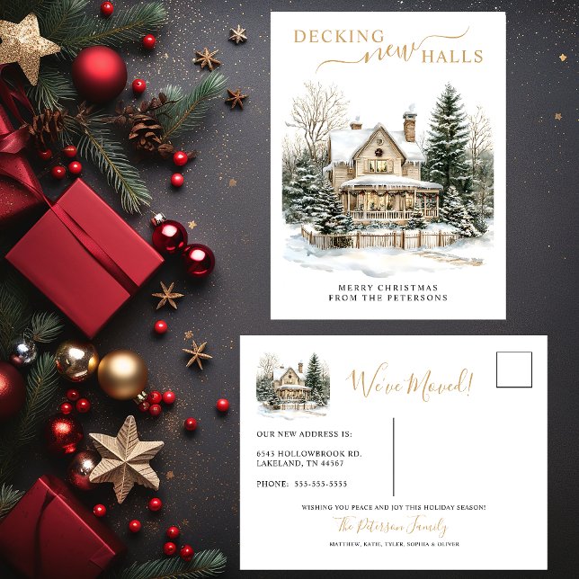 Decking New Halls Rustic New Home Christmas Moving Announcement Postcard (Creator Uploaded)