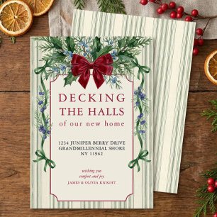 Decking New Halls Vintage Stripe Christmas Moving Holiday Card