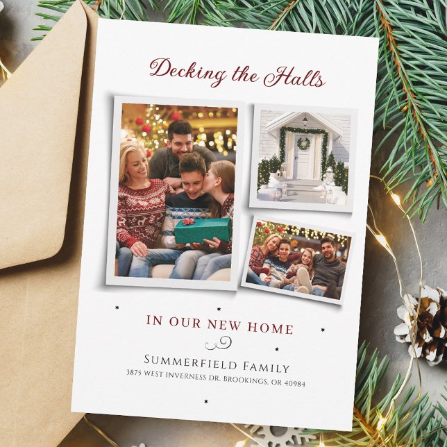 Decking New Halls We've Moved Christmas Moving Announcement (Christmas Family Photo Collage Moving Announcement)