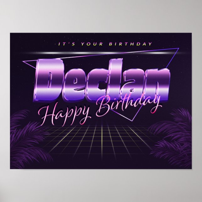 Declan Name First Name pura retro poster Birthday (Front)