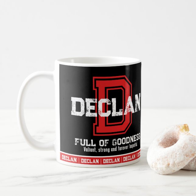 Declan name meaning sports monogram red black coffee mug (With Donut)