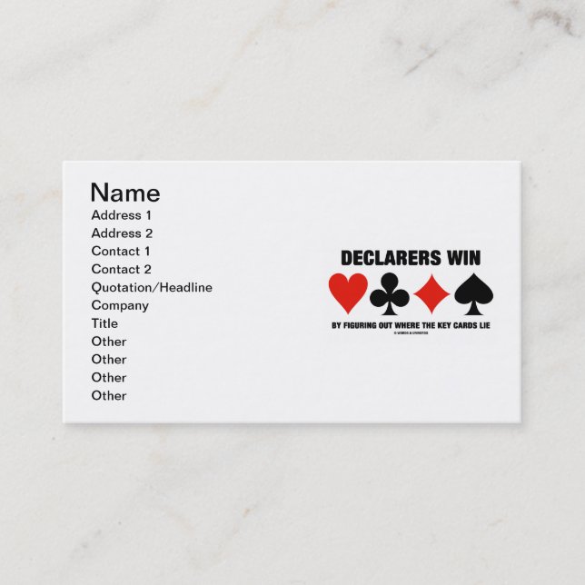 Declarers Win By Figuring Out Where The Key Cards (Front)