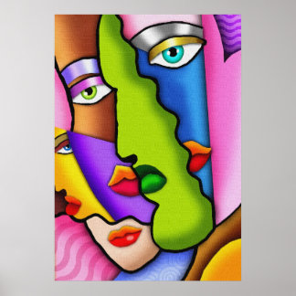 Deco Abstract Beautiful Faces Poster