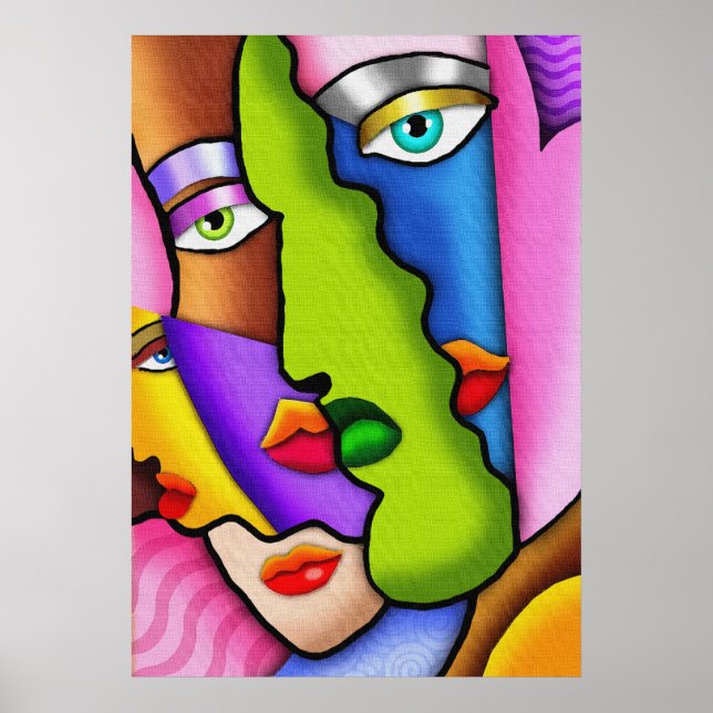 Deco Abstract Beautiful Faces Poster (Front)