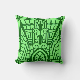 Deco Architectural Pattern, Light Jade Green Cushion