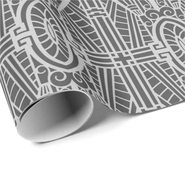 Deco Architectural Pattern, Silver Grey / Grey Wrapping Paper (Roll Corner)