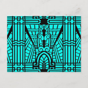 Deco Architectural Pattern, Turquoise and Black Postcard
