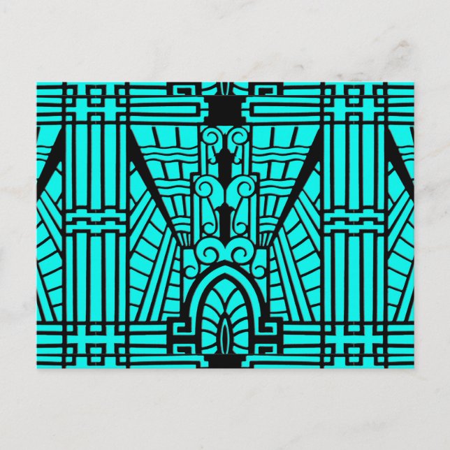 Deco Architectural Pattern, Turquoise and Black Postcard (Front)