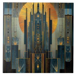 Deco Architecture At Night Ceramic Tile