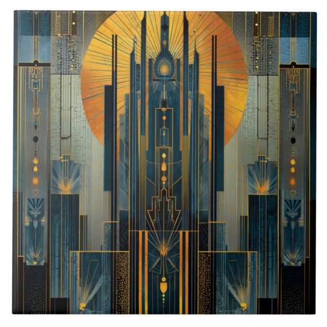 Deco Architecture At Night Ceramic Tile (Front)