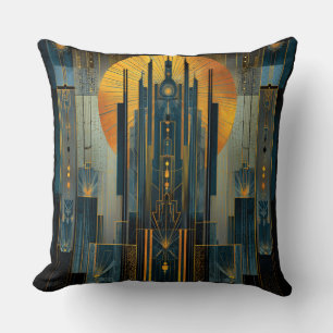 Deco Architecture At Night Cushion