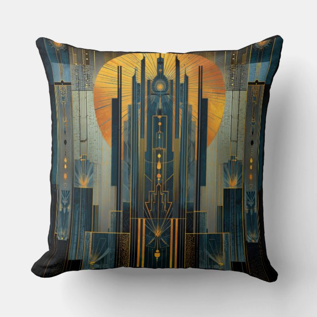Deco Architecture At Night Cushion (Front)