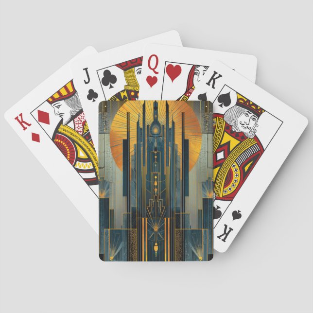 Deco Architecture At Night Playing Cards (Back)