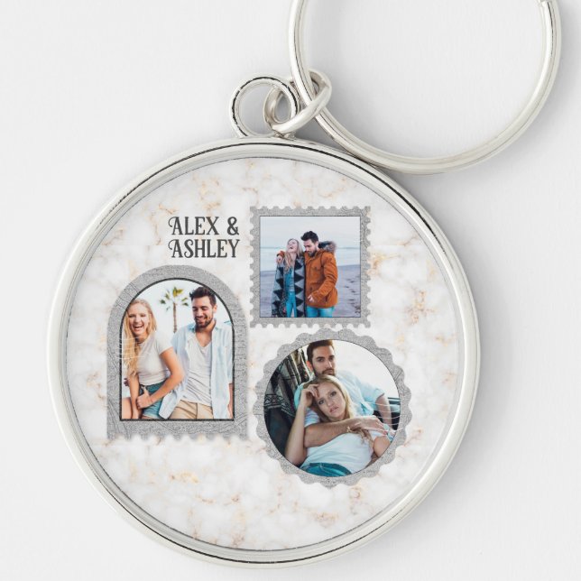 Deco Art Modern Customized Photo Name Keychain (Front)