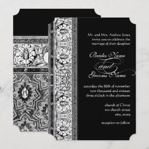Deco Black Damask Wedding Invitations
