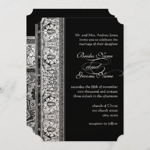 Deco Black Damask Wedding Invitations