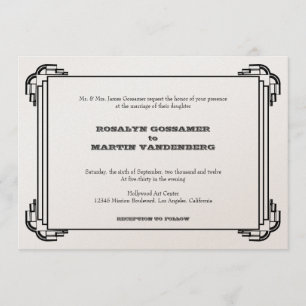 Deco black frame glamour chic retro vintage weddin invitation