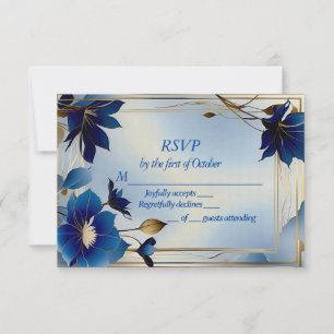 Deco blue flowers wedding RSVP card