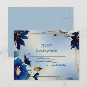 Deco blue flowers wedding RSVP Postcard