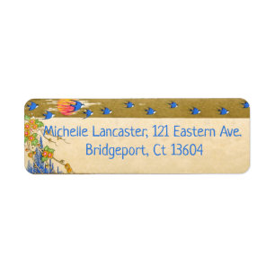 Deco bluebirds flowers return address labels