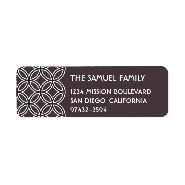Deco brown interlocking circle pattern address return address label (Front)
