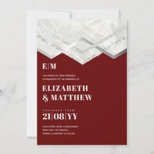 Deco Burgundy Silver Minimalist Typography Wedding