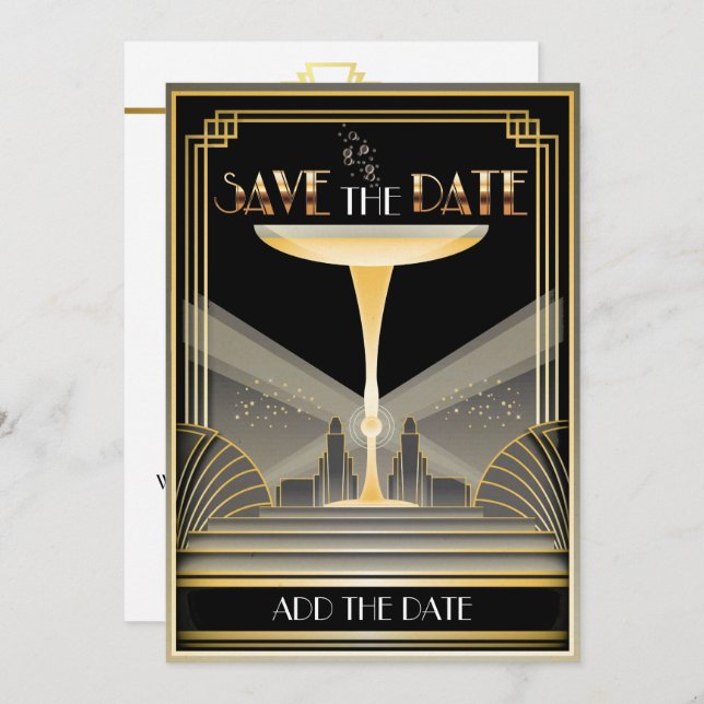 Deco Champagne Save The Date Invitation (Front/Back)
