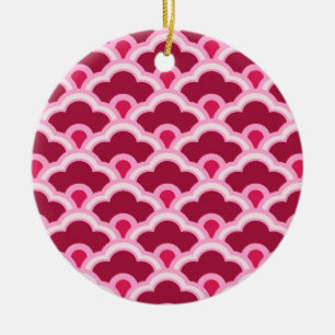 Deco Chinese Scallops, Burgundy Wine and Pink Ceramic Ornament