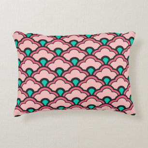 Deco Chinese Scallops, Coral Pink and Turquoise Decorative Cushion