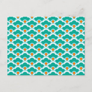 Deco Chinese Scallops, Coral Pink and Turquoise Postcard