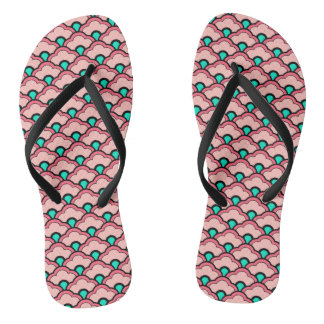 Deco Chinese Scallops, Coral Pink and Turquoise Thongs