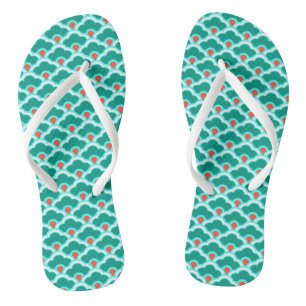 Deco Chinese Scallops, Coral Pink and Turquoise Thongs