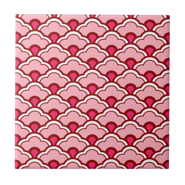 Deco Chinese Scallops, Fuchsia and Light Pink Cera Ceramic Tile (Front)