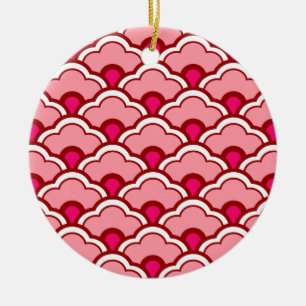 Deco Chinese Scallops, Fuchsia and Light Pink Ceramic Ornament