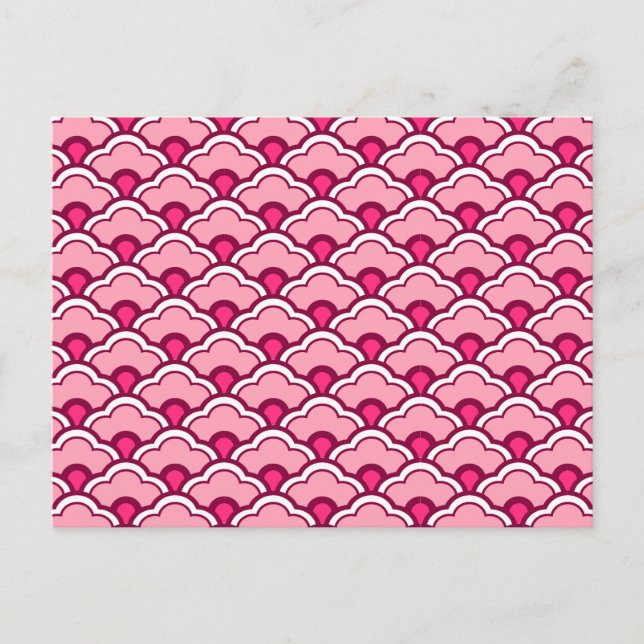 Deco Chinese Scallops, Fuchsia and Light Pink Postcard (Front)