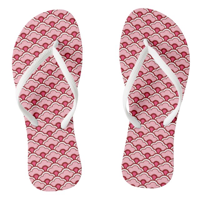 Deco Chinese Scallops, Fuchsia and Light Pink  Thongs (Footbed)