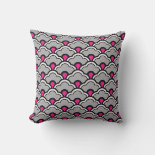 Deco Chinese Scallops, Grey / Grey, Black and Pink Cushion