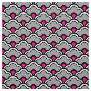 Deco Chinese Scallops, Grey / Grey, Black and Pink Fabric