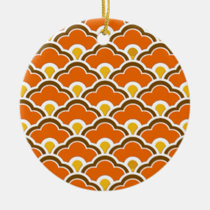 Deco Chinese Scallops, Mandarin Orange Ceramic Ornament