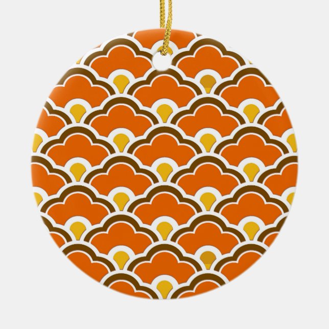 Deco Chinese Scallops, Mandarin Orange  Ceramic Ornament (Front)
