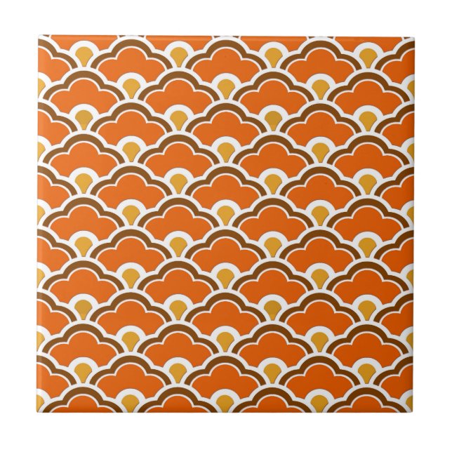 Deco Chinese Scallops, Mandarin Orange  Ceramic Tile (Front)