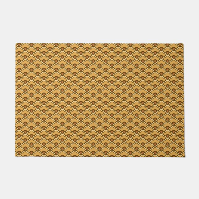 Deco Chinese Scallops, Mustard Gold and Brown Doormat (Front)