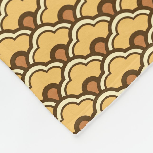 Deco Chinese Scallops, Mustard Gold and Brown Fleece Blanket (Corner)