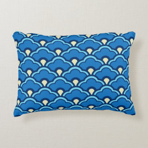 Deco Chinese Scallops, Ocean Blue and Indigo Decorative Cushion