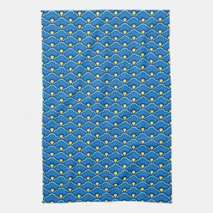 Deco Chinese Scallops, Ocean Blue and Indigo Tea Towel